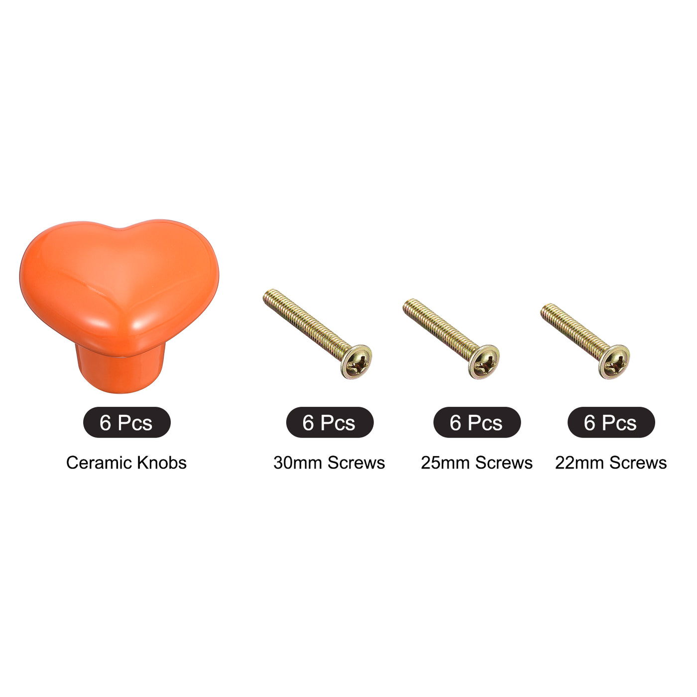 uxcell Uxcell 6Pcs Ceramic Knobs, Kitchen Drawer Knobs, Heart Shape Knobs, Orange