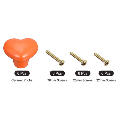 Harfington Uxcell 6Pcs Ceramic Knobs, Kitchen Drawer Knobs, Heart Shape Knobs, Orange