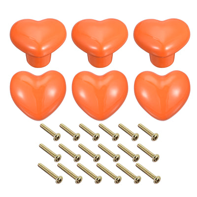 Harfington Uxcell 6Pcs Ceramic Knobs, Kitchen Drawer Knobs, Heart Shape Knobs, Orange