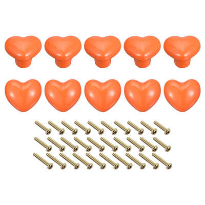 Harfington Uxcell 10Pcs Ceramic Knobs, Kitchen Drawer Knobs, Heart Shape Knobs, Orange