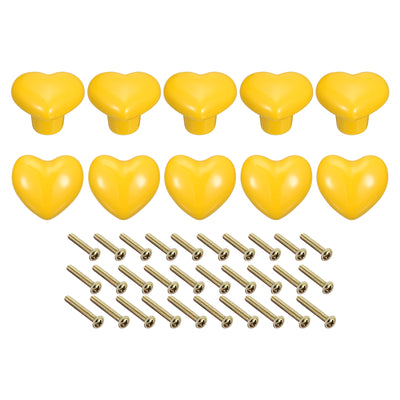 Harfington Uxcell 10Pcs Ceramic Knobs, Kitchen Drawer Knobs, Heart Shape Knobs, Yellow