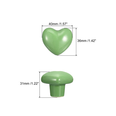 Harfington Uxcell 6Pcs Ceramic Knobs, Kitchen Drawer Knobs, Heart Shape Knobs, Green