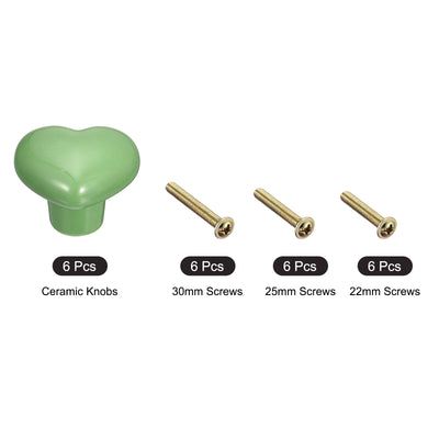 Harfington Uxcell 6Pcs Ceramic Knobs, Kitchen Drawer Knobs, Heart Shape Knobs, Green