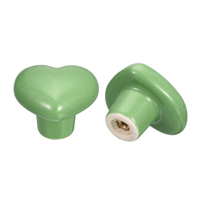 Harfington Uxcell 6Pcs Ceramic Knobs, Kitchen Drawer Knobs, Heart Shape Knobs, Green