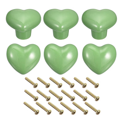 Harfington Uxcell 6Pcs Ceramic Knobs, Kitchen Drawer Knobs, Heart Shape Knobs, Green