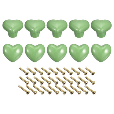 Harfington Uxcell 10Pcs Ceramic Knobs, Kitchen Drawer Knobs, Heart Shape Knobs, Green