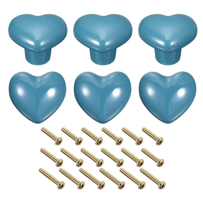 Harfington Uxcell 6Pcs Ceramic Knobs, Kitchen Drawer Knobs, Heart Shape Knobs, Blue