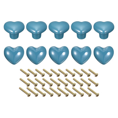 Harfington Uxcell 10Pcs Ceramic Knobs, Kitchen Drawer Knobs, Heart Shape Knobs, Blue