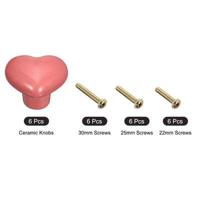 Harfington Uxcell 6Pcs Ceramic Knobs, Kitchen Drawer Knobs, Heart Shape Knobs, Pink