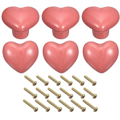 Harfington Uxcell 6Pcs Ceramic Knobs, Kitchen Drawer Knobs, Heart Shape Knobs, Pink