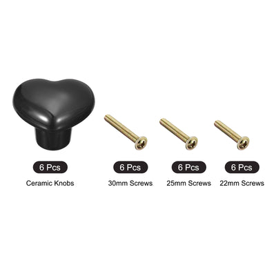 Harfington Uxcell 6Pcs Ceramic Knobs, Kitchen Drawer Knobs, Heart Shape Knobs, Black