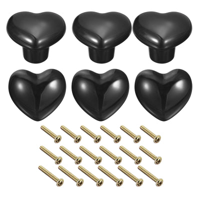 Harfington Uxcell 6Pcs Ceramic Knobs, Kitchen Drawer Knobs, Heart Shape Knobs, Black