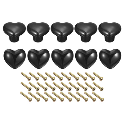 Harfington Uxcell 10Pcs Ceramic Knobs, Kitchen Drawer Knobs, Heart Shape Knobs, Black