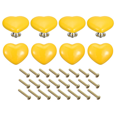 Harfington Uxcell 8Pcs Ceramic Knobs, Kitchen Drawer Knobs, Heart Shape Knobs, Yellow