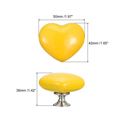 Harfington Uxcell 4Pcs Ceramic Knobs, Kitchen Drawer Knobs, Heart Shape Knobs, Yellow