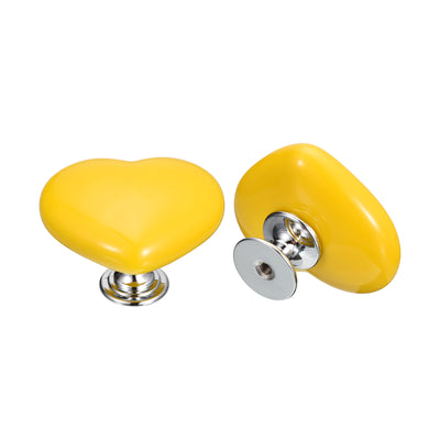 Harfington Uxcell 4Pcs Ceramic Knobs, Kitchen Drawer Knobs, Heart Shape Knobs, Yellow