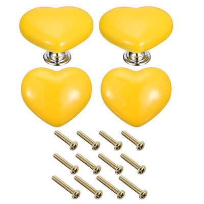 Harfington Uxcell 4Pcs Ceramic Knobs, Kitchen Drawer Knobs, Heart Shape Knobs, Yellow