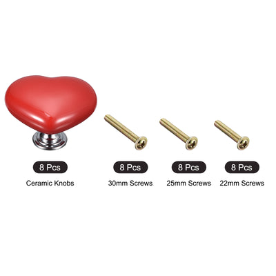 Harfington Uxcell 8Pcs Ceramic Knobs, Kitchen Drawer Knobs, Heart Shape Knobs, Red