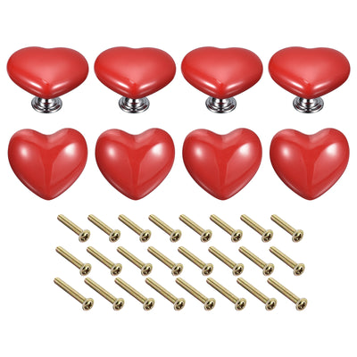 Harfington Uxcell 8Pcs Ceramic Knobs, Kitchen Drawer Knobs, Heart Shape Knobs, Red