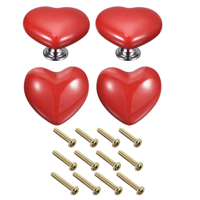 Harfington Uxcell 4Pcs Ceramic Knobs, Kitchen Drawer Knobs, Heart Shape Knobs, Red