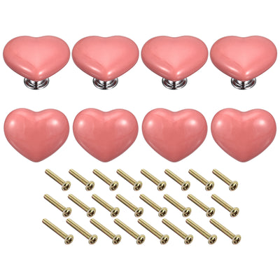 Harfington Uxcell 8Pcs Ceramic Knobs, Kitchen Drawer Knobs, Heart Shape Knobs, Pink