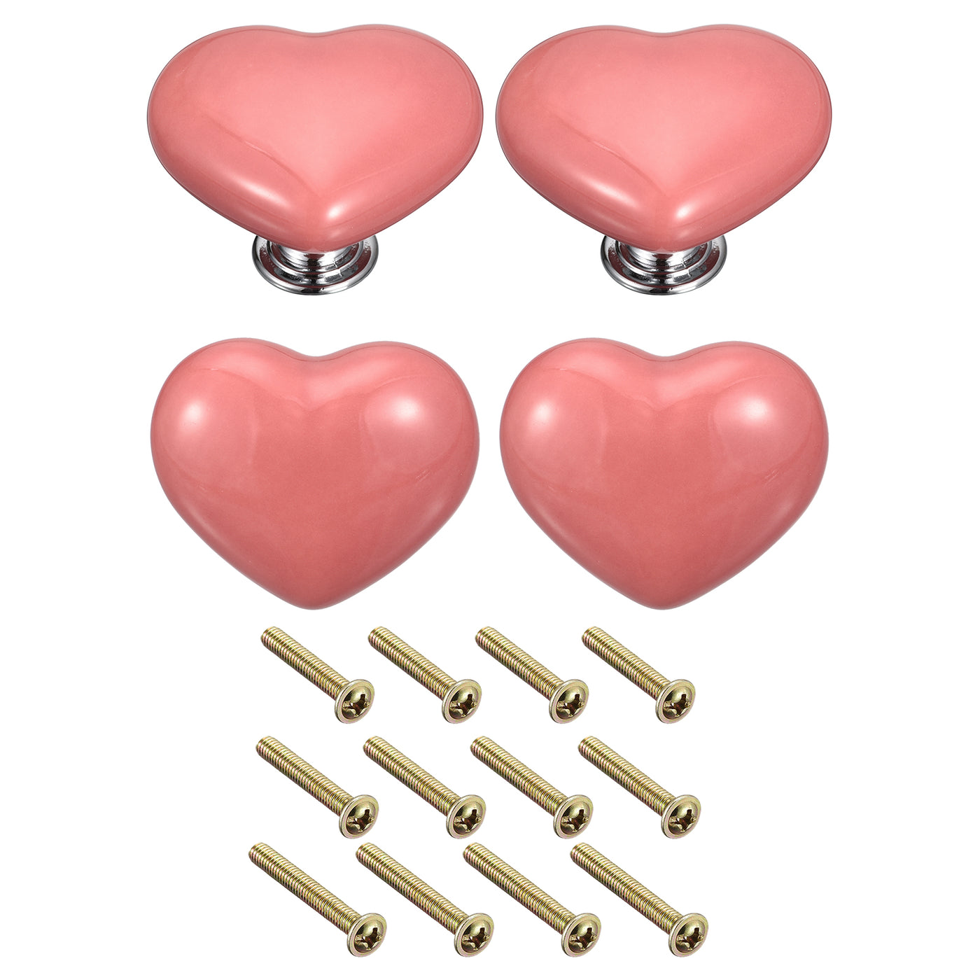 uxcell Uxcell 4Pcs Ceramic Knobs, Kitchen Drawer Knobs, Heart Shape Knobs, Pink