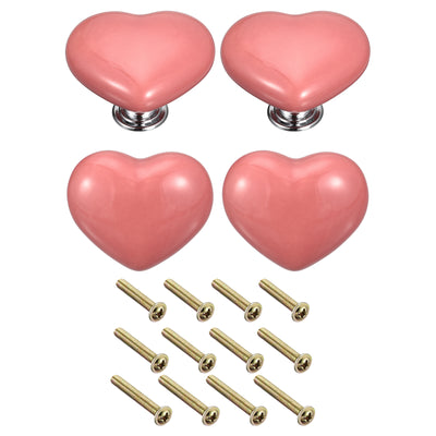 Harfington Uxcell 4Pcs Ceramic Knobs, Kitchen Drawer Knobs, Heart Shape Knobs, Pink