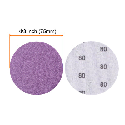 Harfington 50pcs 80 Grit Purple Sanding Discs 3 Inch Hook and Loop Circular Sandpapers