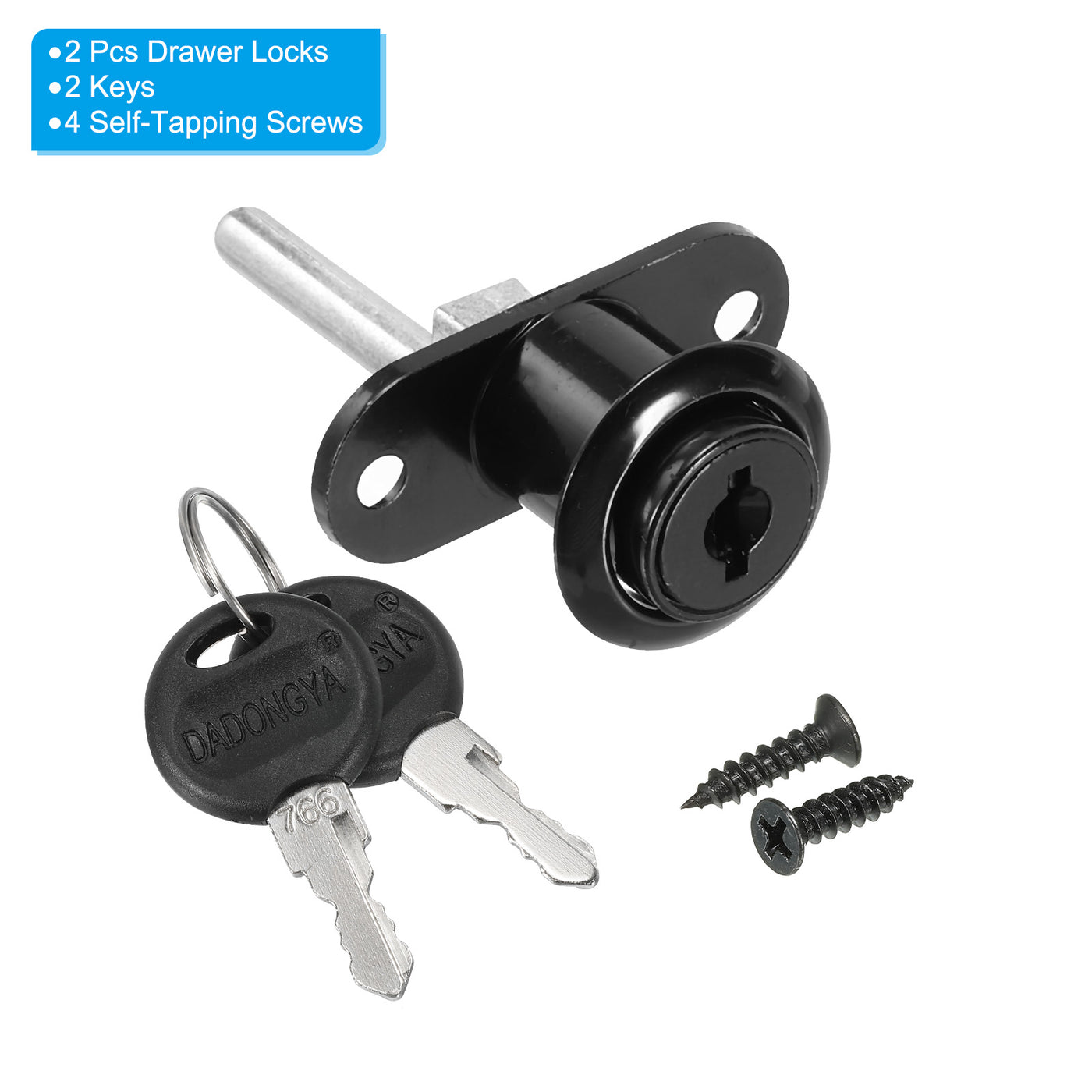 Harfington 16mm Drawer Locks with Keys, 2 Pack Zinc Alloy Office Drawer Lock Keyed Different for Furniture Showcase Locker, Black