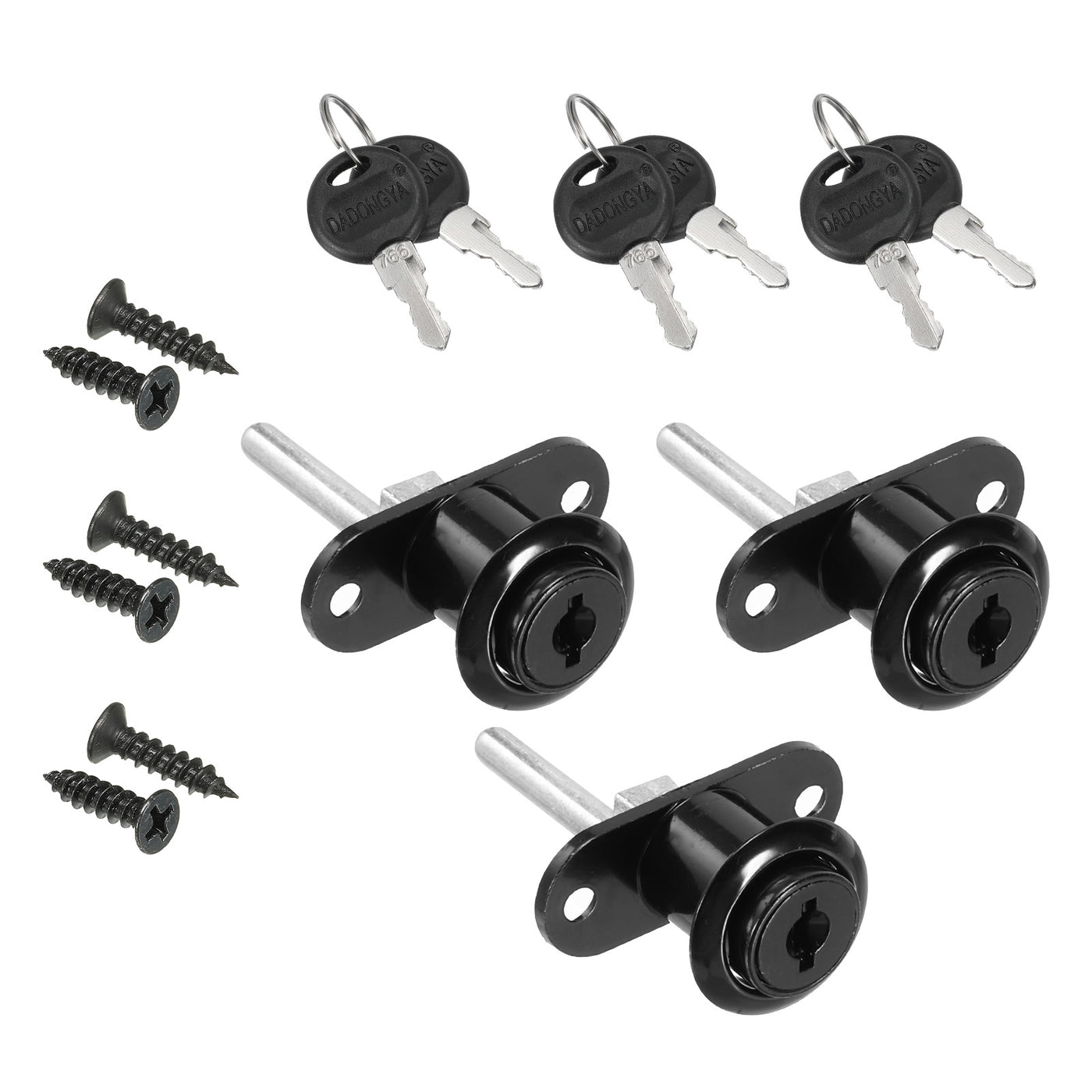 Harfington 16mm Drawer Locks with Keys, 3 Pack Zinc Alloy Office Drawer Lock Keyed Different for Furniture Showcase Locker, Black