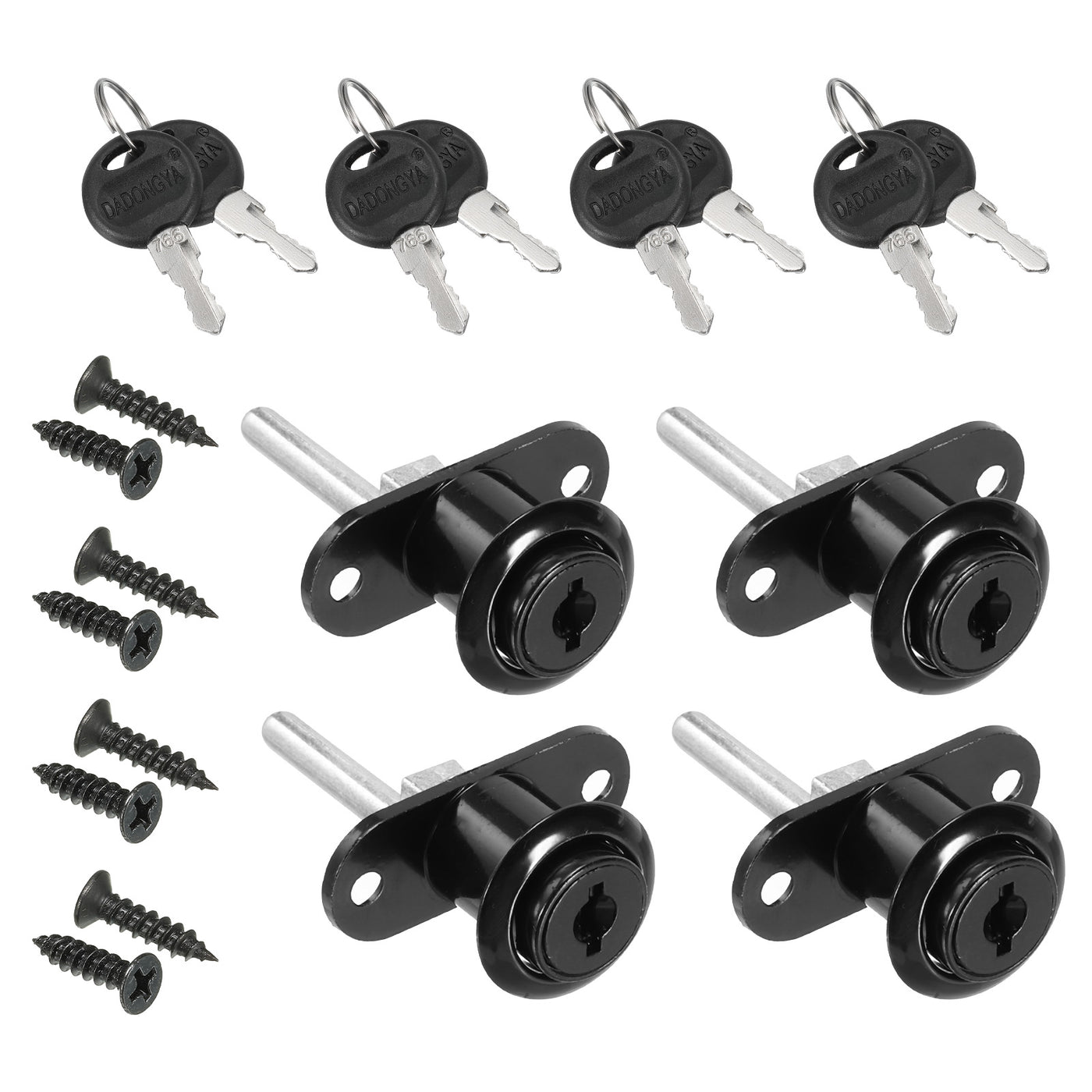 Harfington 16mm Drawer Locks with Keys, 4 Pack Zinc Alloy Office Drawer Lock Keyed Different for Furniture Showcase Locker, Black