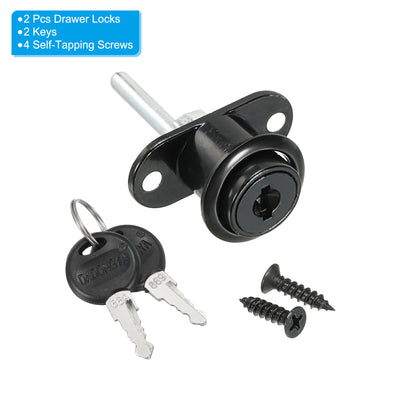 Harfington 19mm Drawer Locks with Keys, 2 Pack Zinc Alloy Office Drawer Lock Keyed Different for Furniture Showcase Locker, Black