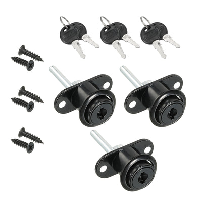 Harfington 19mm Drawer Locks with Keys, 3 Pack Zinc Alloy Office Drawer Lock Keyed Different for Furniture Showcase Locker, Black