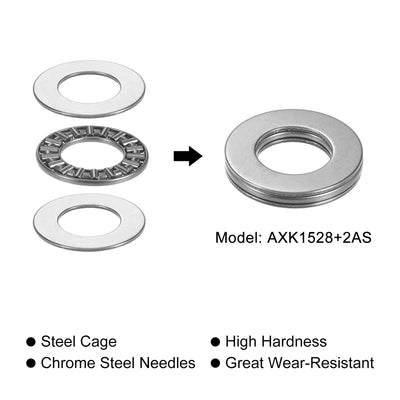 Harfington Uxcell AXK1528 Axial-Nadellager mit Unterlegscheiben 15mm Bohrung 28mm Außendurchmesser 2mm Breite 10 Stück