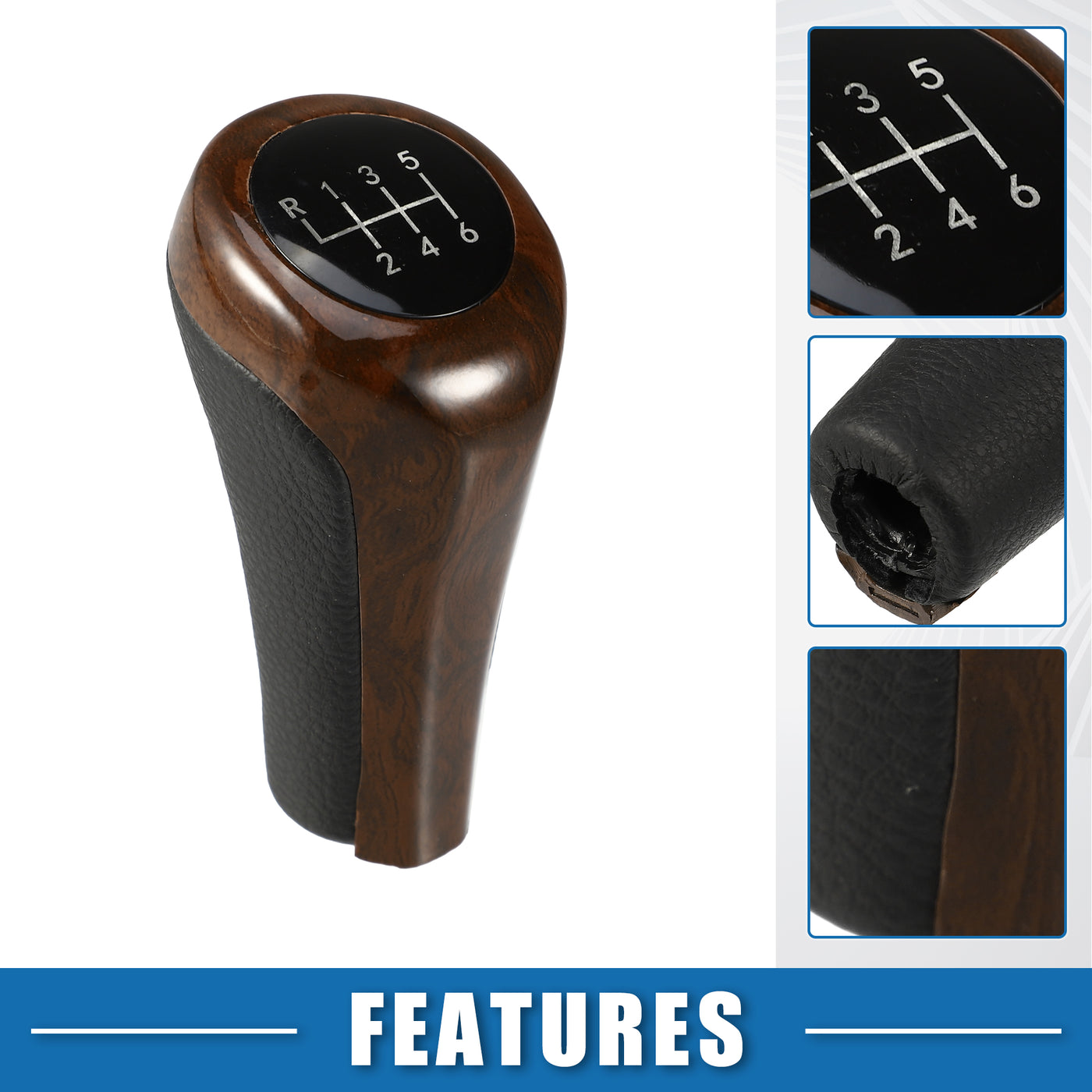 A ABSOPRO Automatic Transmission Gear Shift Knob 6 Speed for BMW 1 3 5 6 7 Series Black Red Wood Pattern