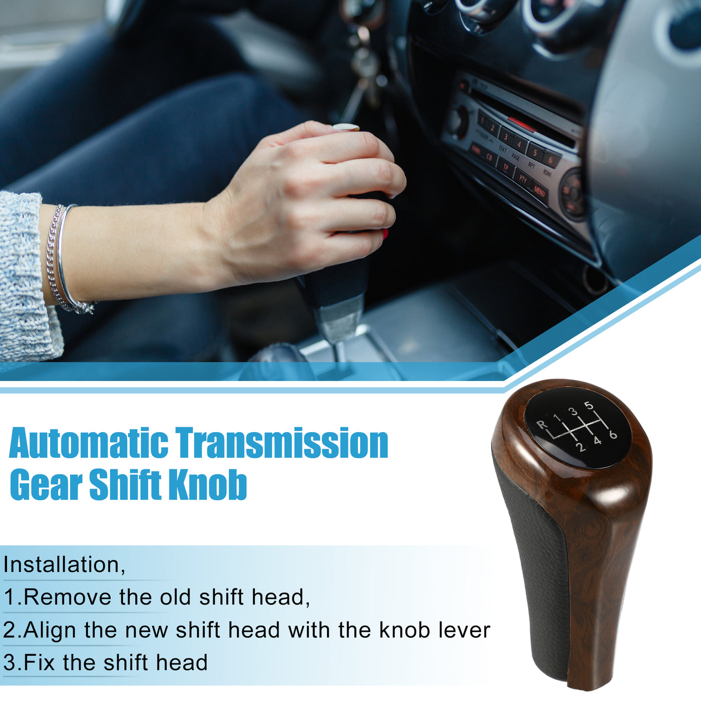 A ABSOPRO Automatic Transmission Gear Shift Knob 6 Speed for BMW 1 3 5 6 7 Series Black Red Wood Pattern