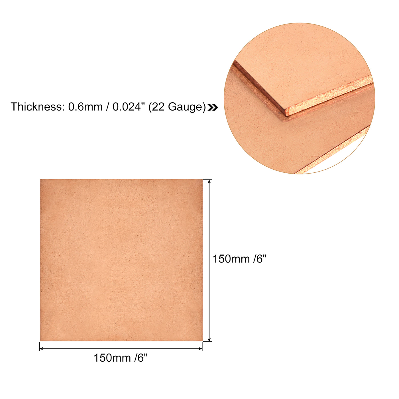 uxcell Uxcell Pure Copper Sheet, 6" x 6" x 0.024" 22 Gauge T2 Copper Metal Plate