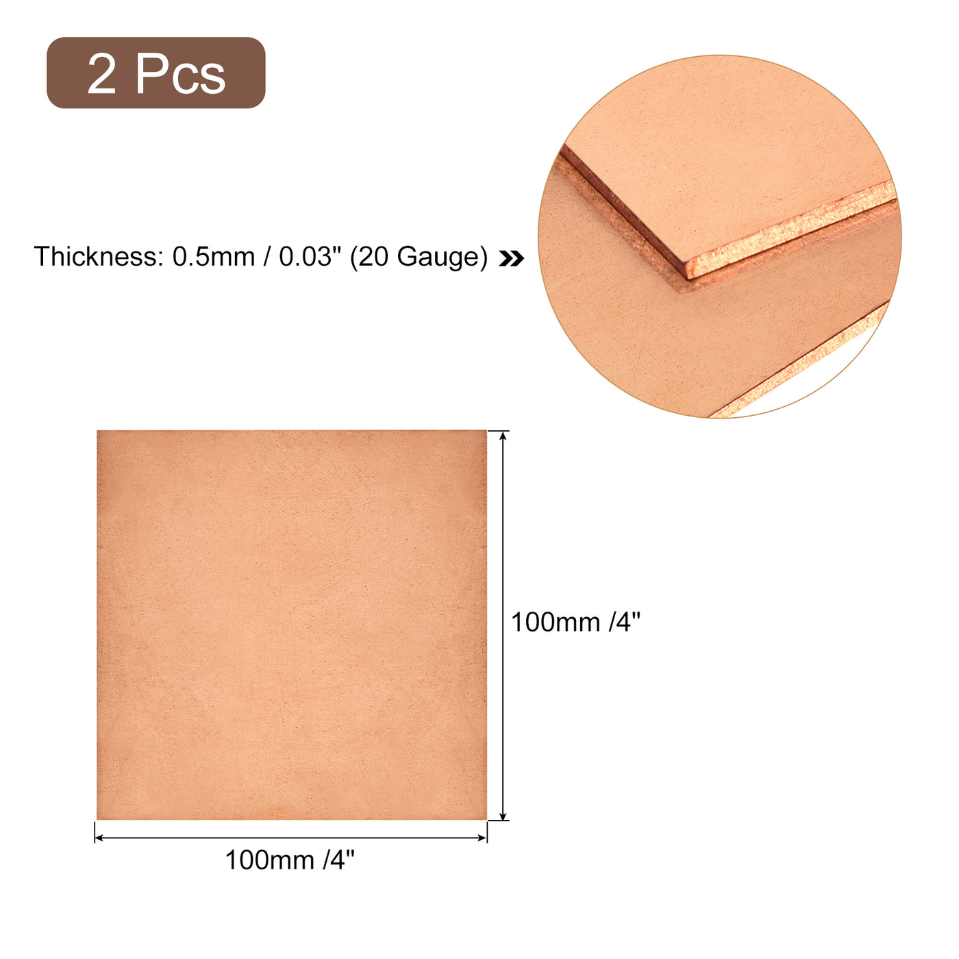 uxcell Uxcell Pure Copper Sheet, 2pcs 4" x 4" x 0.03" 20 Gauge T2 Copper Metal Plate