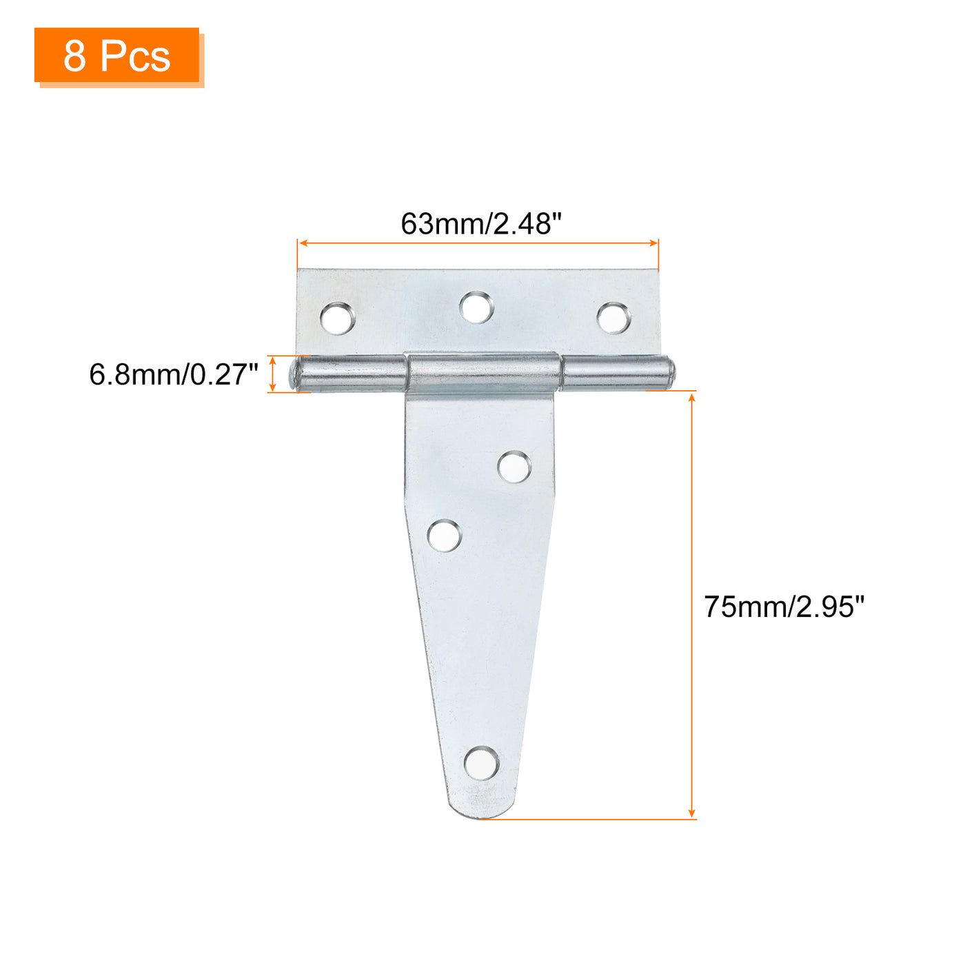 uxcell Uxcell 8Pcs T-Strap Door Hinges, 3" Wrought Tee Shed Gate Hinges Iron Hardware for Wooden Barn, Fence, Yard Door Hinges (White Zinc)