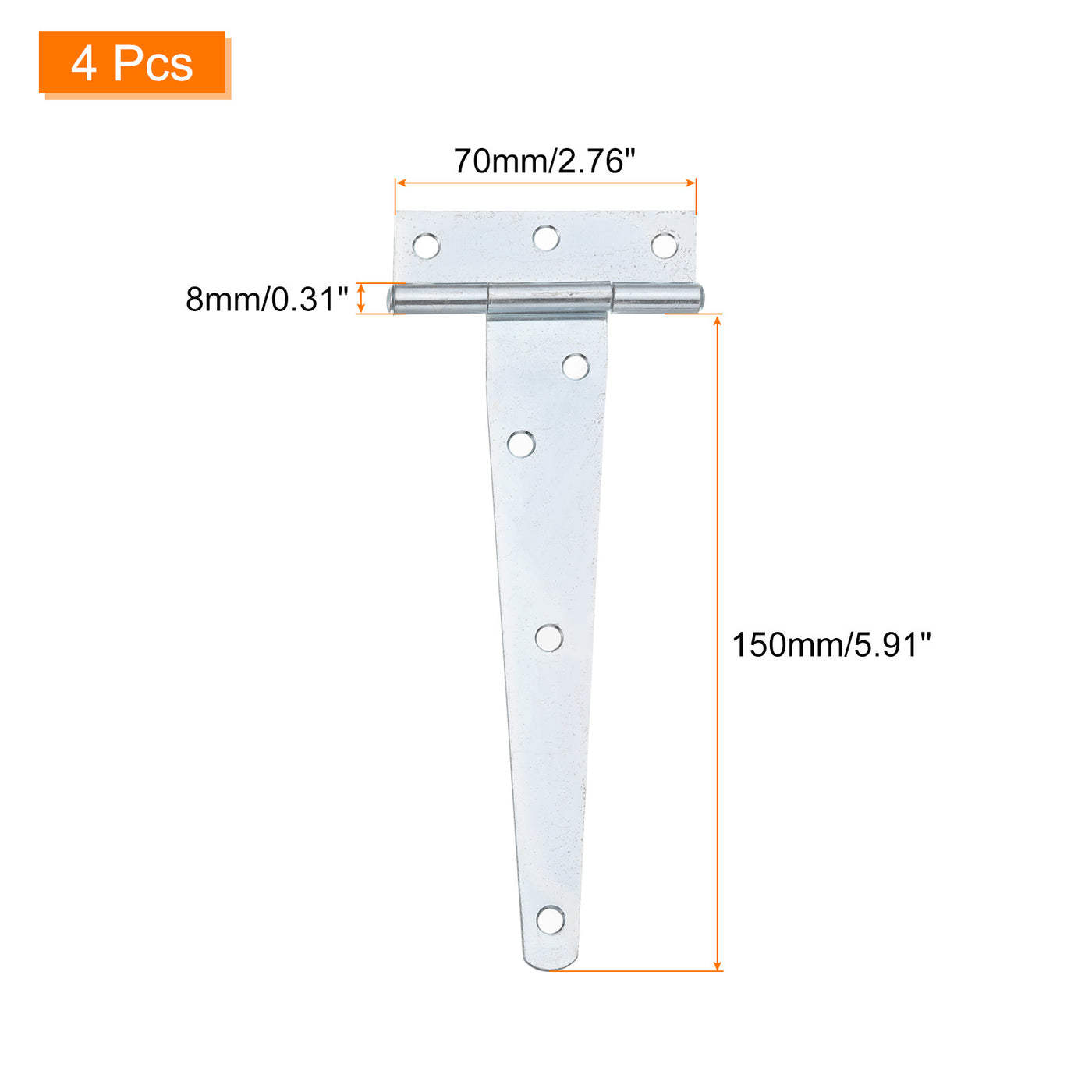 uxcell Uxcell 4Pcs T-Strap Door Hinges, 6" Wrought Tee Shed Gate Hinges Iron Hardware for Wooden Barn, Fence, Yard Door Hinges (White Zinc)