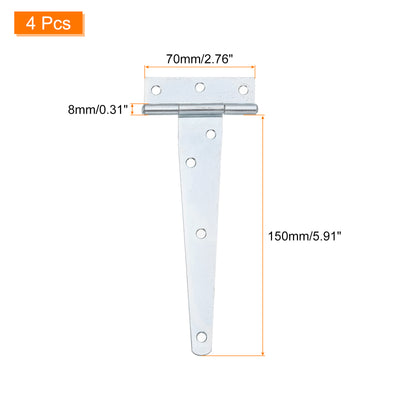 Harfington Uxcell 4Pcs T-Strap Door Hinges, 6" Wrought Tee Shed Gate Hinges Iron Hardware for Wooden Barn, Fence, Yard Door Hinges (White Zinc)