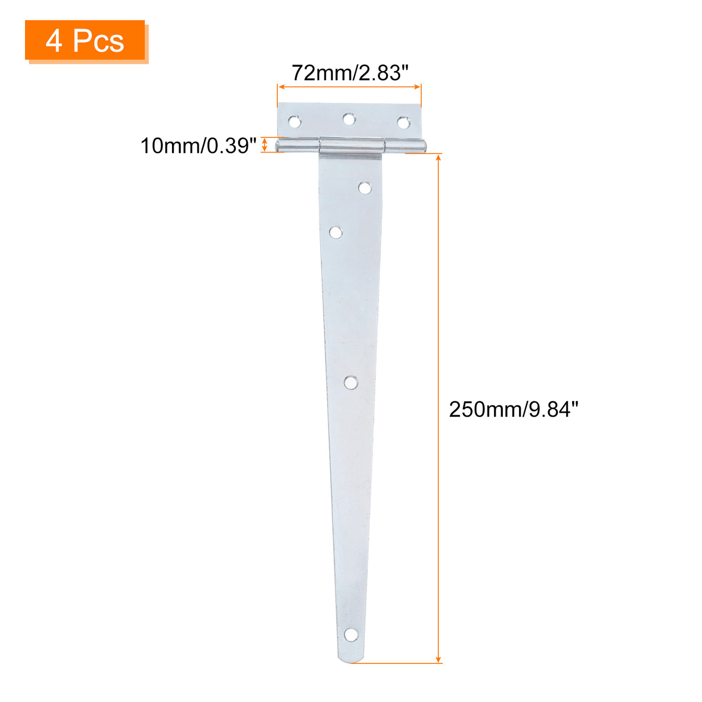 uxcell Uxcell 4Pcs T-Strap Door Hinges, 10" Wrought Tee Shed Gate Hinges Iron Hardware for Wooden Barn, Fence, Yard Door Hinges (White Zinc)