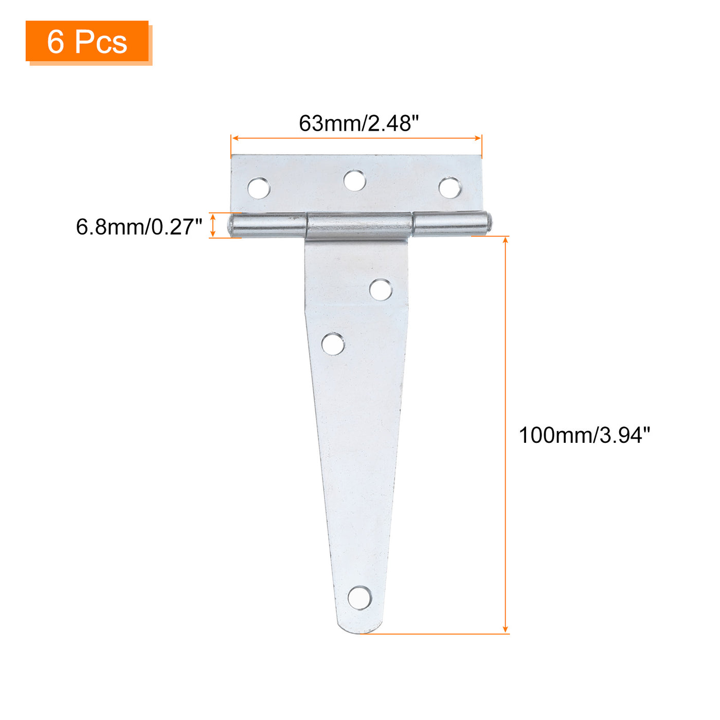 uxcell Uxcell 6Pcs T-Strap Door Hinges, 4" Wrought Tee Shed Gate Hinges Iron Hardware for Wooden Barn, Fence, Yard Door Hinges (White Zinc)