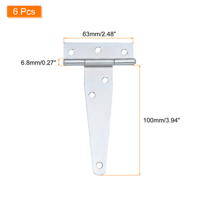 Harfington Uxcell 6Pcs T-Strap Door Hinges, 4" Wrought Tee Shed Gate Hinges Iron Hardware for Wooden Barn, Fence, Yard Door Hinges (White Zinc)