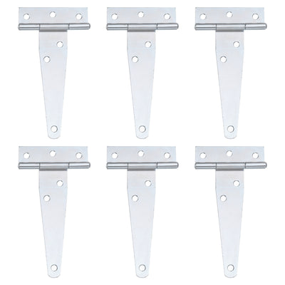 Harfington Uxcell 6Pcs T-Strap Door Hinges, 4" Wrought Tee Shed Gate Hinges Iron Hardware for Wooden Barn, Fence, Yard Door Hinges (White Zinc)