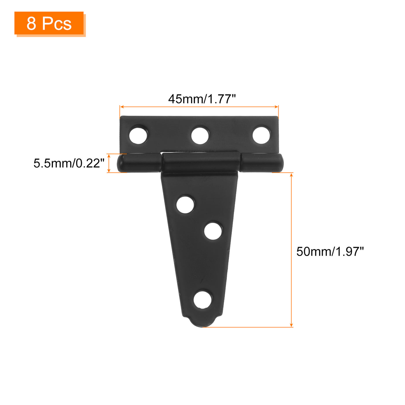 uxcell Uxcell 8Pcs T-Strap Door Hinges, 2" Wrought Tee Shed Gate Hinges Iron Hardware for Wooden Barn, Fence, Yard Door Hinges (Black)