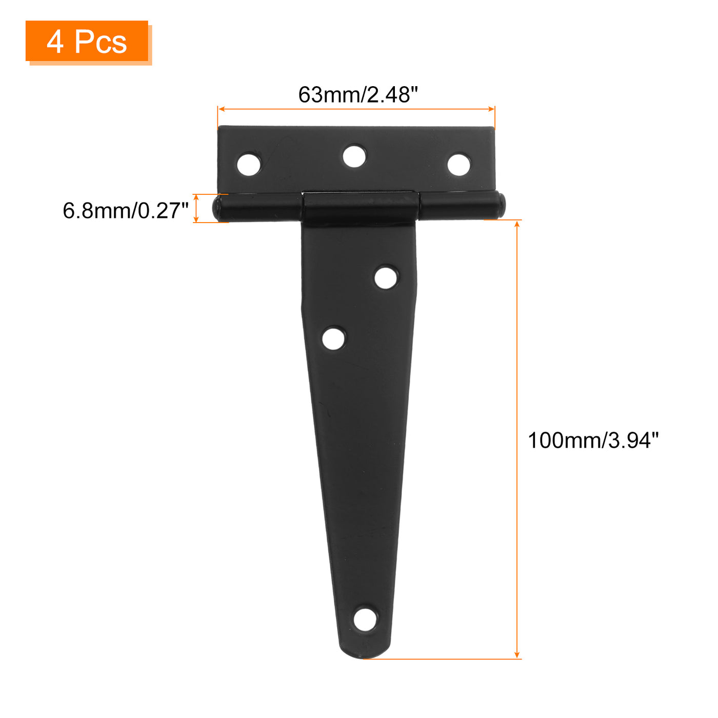 uxcell Uxcell 4Pcs T-Strap Door Hinges, 4" Wrought Tee Shed Gate Hinges Iron Hardware for Wooden Barn, Fence, Yard Door Hinges (Black)