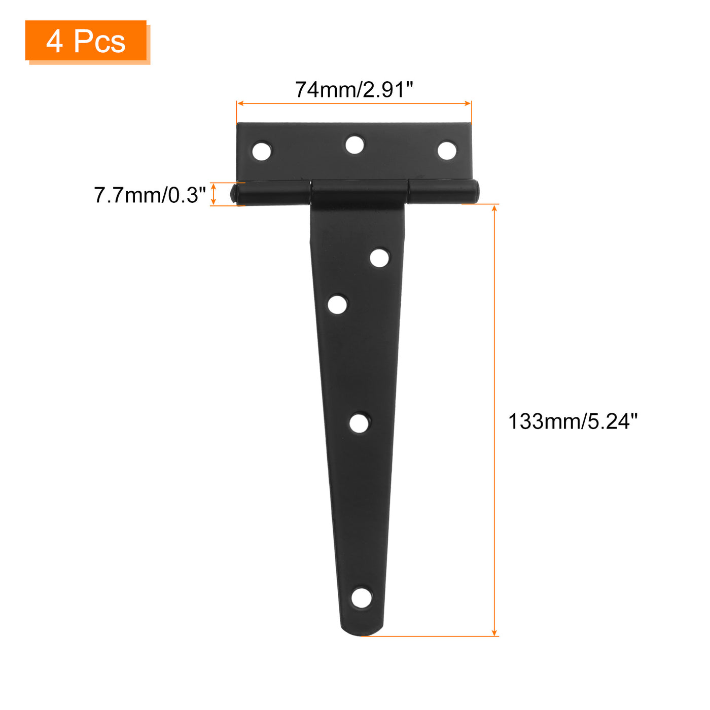 uxcell Uxcell 4Pcs T-Strap Door Hinges, 5" Wrought Tee Shed Gate Hinges Iron Hardware for Wooden Barn, Fence, Yard Door Hinges (Black)