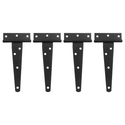 Harfington Uxcell 4Pcs T-Strap Door Hinges, 5" Wrought Tee Shed Gate Hinges Iron Hardware for Wooden Barn, Fence, Yard Door Hinges (Black)