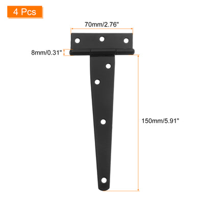 Harfington Uxcell 4Pcs T-Strap Door Hinges, 6" Wrought Tee Shed Gate Hinges Iron Hardware for Wooden Barn, Fence, Yard Door Hinges (Black)